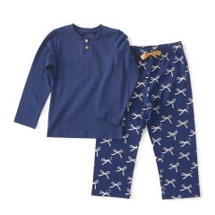 meisjes meisjes pyjama henley blauw strikjes Little Label
