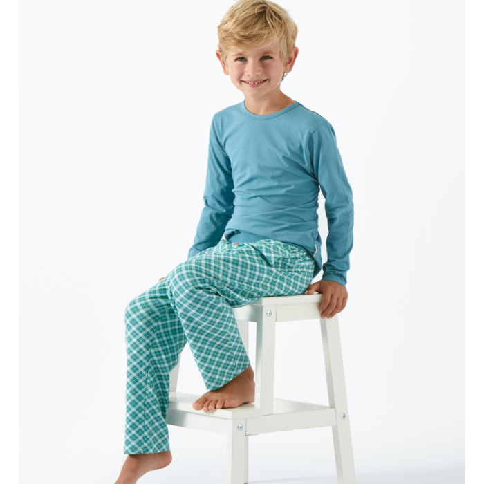 pyjama-set groenblauw geruit