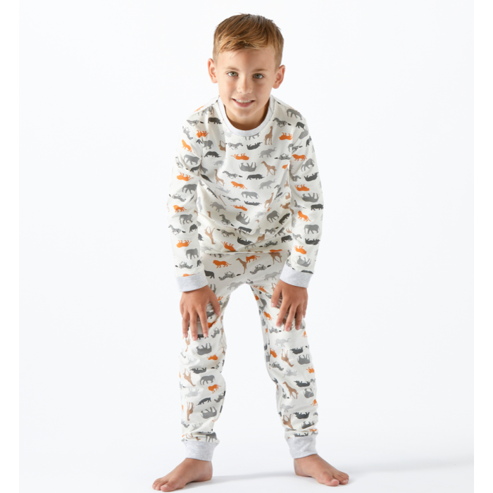 Madeliefje enthousiast erosie pyjama jongens - wit safari - Little Label