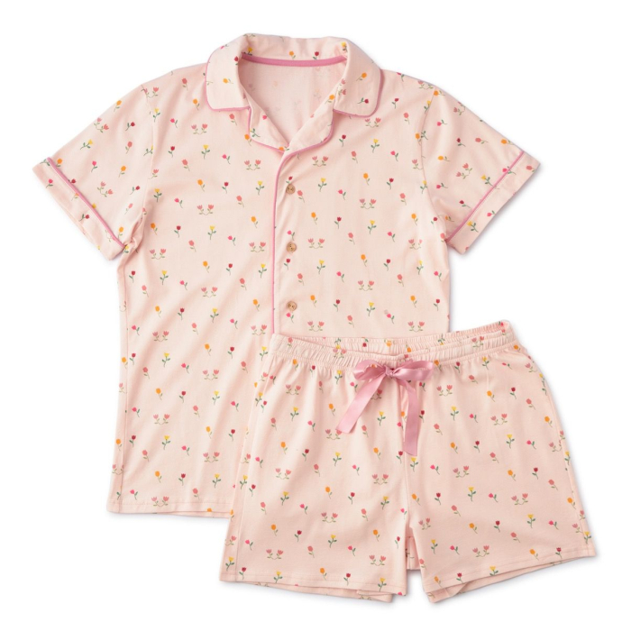 Derde cel Portier zomer pyjama dames - roze tulpen